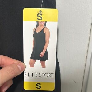 NWT Elle Sport Women Active Tank Dress Tennis outdoor build in bra BLACK SIZE S